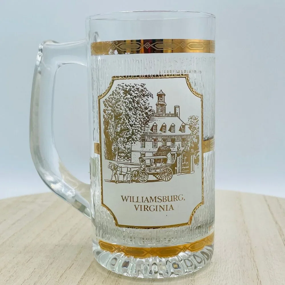 Vintage Williamsburg Virginia 22K Gold Glass Beer Stein Collector Mug by Culver